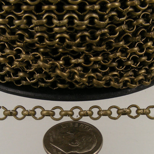 Antique Brass Rolo Chain bulk Chain, 12 ft of Rolo Bronze Cable Chain 4.7mm - Unsoldered Links - Necklace - 47ROLO
