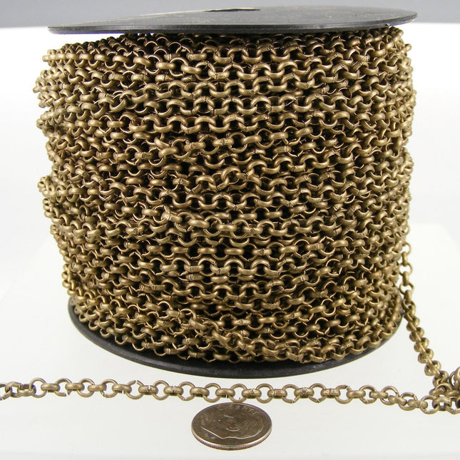 Antique Brass Rolo Chain bulk Chain, 12 ft of Rolo Bronze Cable Chain 4.7mm - Unsoldered Links - Necklace - 47ROLO