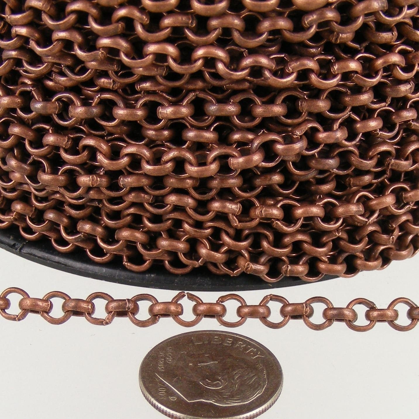 Antique Copper Rolo Chain bulk Chain, 50 ft of Rolo Cable Chain 4.7mm - Unsoldered Links -   Wholesale - 47ROLO