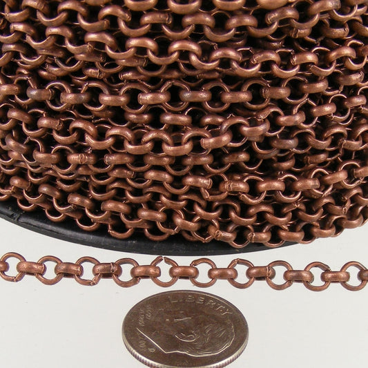 Antique Copper Rolo Chain bulk Chain, 50 ft of Rolo Cable Chain 4.7mm - Unsoldered Links -   Wholesale - 47ROLO