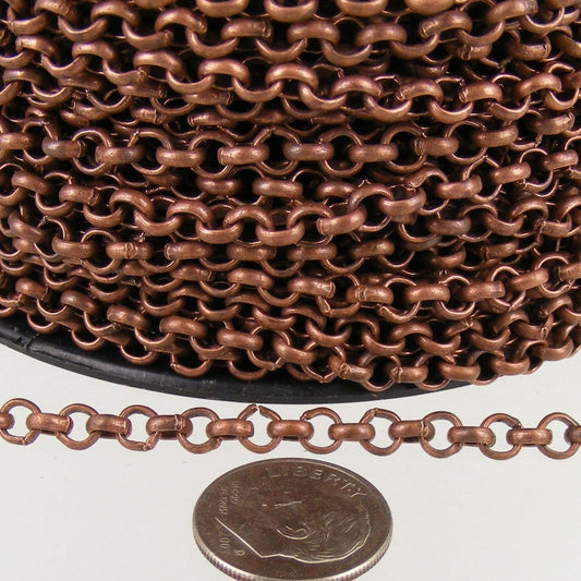 Antique Copper Rolo Chain bulk Chain, 32 ft of Rolo Cable Chain 4.7mm - Unsoldered Links -   Wholesale Bulk - 47ROLO