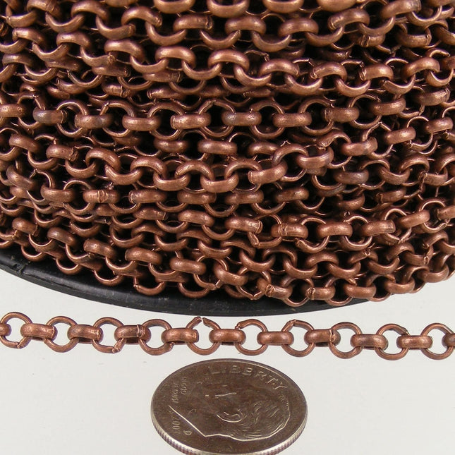 Antique Copper Rolo Chain bulk Chain, 32 ft of Rolo Cable Chain 4.7mm - Unsoldered Links -   Wholesale Bulk - 47ROLO