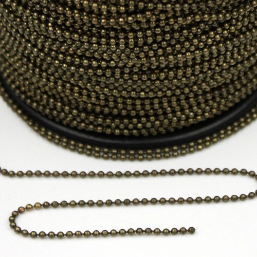 32 ft. spool of Antique Brass finished ball chain - 1.5mm ball size with 10 pcs of connector(insert) - 15BALL