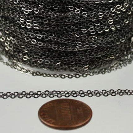 12 ft Gunmetal Chain - 2.4x1.7mm SOLDER Cable Chain - little Oval Flat Soldered Cable Chain - Bulk Dainty Delicate Chain  - 2417F