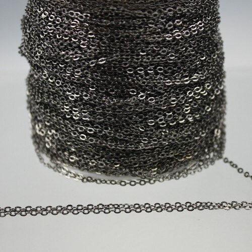 12 ft Gunmetal Chain - 2.4x1.7mm SOLDER Cable Chain - little Oval Flat Soldered Cable Chain - Bulk Dainty Delicate Chain  - 2417F