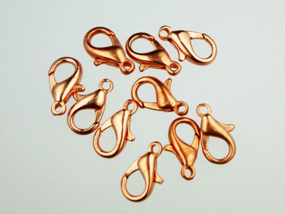 100 Copper Lobster Clasp - 12mm 12x7mm Bright Copper Parrot Clasps Lobster Claw Clasp - LOB12B