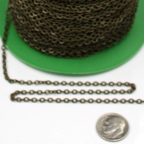 32 ft Antique Brass Flat Cable Chain - 3.4x2.9mm SOLDERED Link - Antique Bronze Bulk Flat Soldered Cable Chain - 3429F-AB