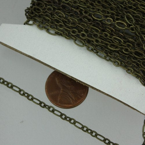 Antique Bronze Bulk, 10 ft of ( 3 and 1 ) Long and Short Chain Flat Cable Chain Necklace Brass Chain 6.3 N 4mm - SOLDERED 3429LS31