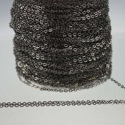 100 ft Gunmetal Chain - 2.4x1.7mm SOLDER Cable Chain - little Oval Flat Soldered Cable Chain - Bulk Dainty Delicate Chain - 2417F