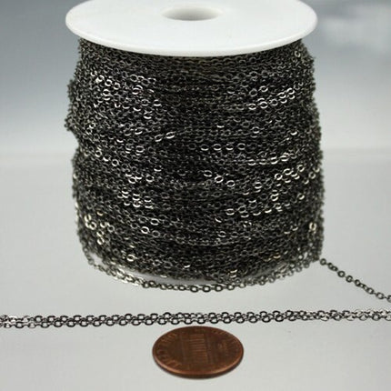 100 ft Gunmetal Chain - 2.4x1.7mm SOLDER Cable Chain - little Oval Flat Soldered Cable Chain - Bulk Dainty Delicate Chain - 2417F