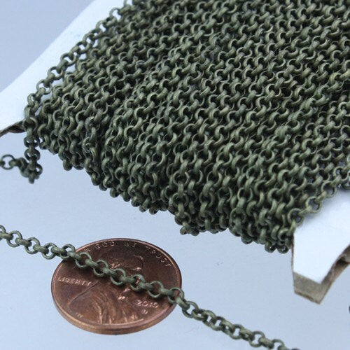 Antique Brass Rolo Chain bulk Chain, 32 ft of Rolo Bronze Cable Chain 2.5mm - Unsoldered Links -  Wholesale Bulk Jewelry