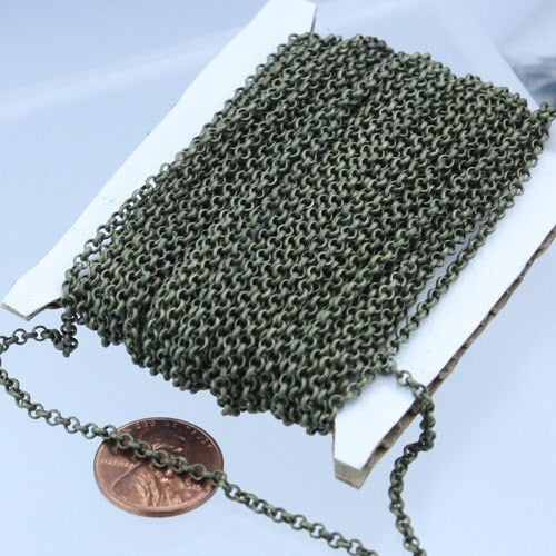 Antique Brass Rolo Chain bulk Chain, 32 ft of Rolo Bronze Cable Chain 2.5mm - Unsoldered Links -  Wholesale Bulk Jewelry
