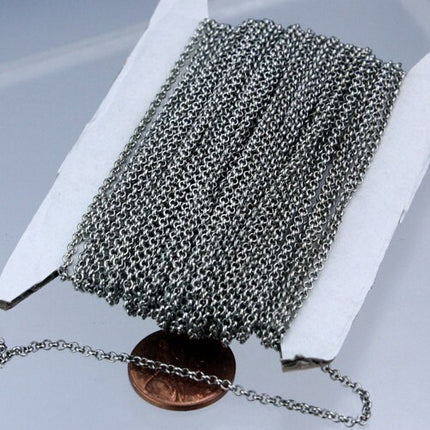 50 feet of Rhodium Plated Rolo Chain bulk, Antique Silver Rolo Cable Chain 2.0mm 2mm - Unsoldered Links -  Wholesale Bulk - 20ROLO