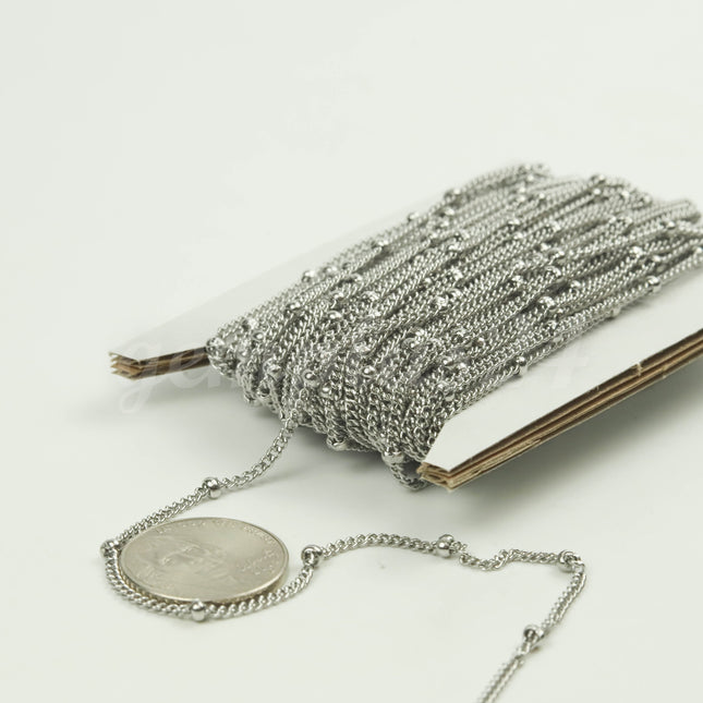10 Ft Stainless Steel Satellite Curb Chain - Ball Beaded Solder Curb Chain - 1.8mm Curb 3.0mm Big Beads Link - Bulk Wholesale - STSat18