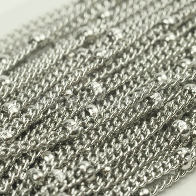 3 Ft Stainless Steel Satellite Curb Chain - Ball Beaded Solder Curb Chain - 1.8mm Curb 3.0mm Big Beads Link - Bulk Wholesale - STSat18