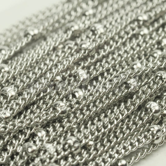 10 Ft Stainless Steel Satellite Curb Chain - Ball Beaded Solder Curb Chain - 1.8mm Curb 3.0mm Big Beads Link - Bulk Wholesale - STSat18