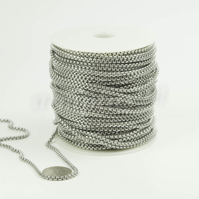 New 100 feet Stainless Steel 316L SQUARE ROLO Chain - 3.0mm 3mm  - Bulk Chain Necklace Wholesale DIY Jewelry Chain - STSQ30BL