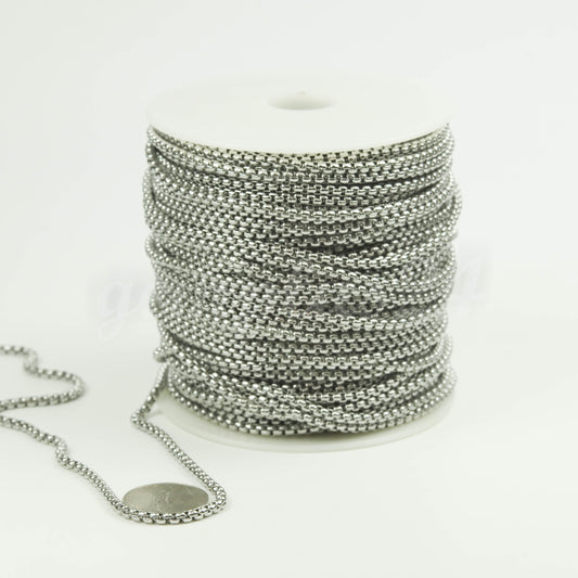 New 30 feet Stainless Steel 316L SQUARE ROLO Chain - 3.0mm 3mm  - Bulk Chain Necklace Wholesale DIY Jewelry Chain - STSQ30BL