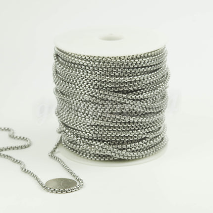 New 3 feet Stainless Steel 316L SQUARE ROLO Chain - 3.0mm 3mm  - Bulk Chain Necklace Wholesale DIY Jewelry Chain - STSQ30BL