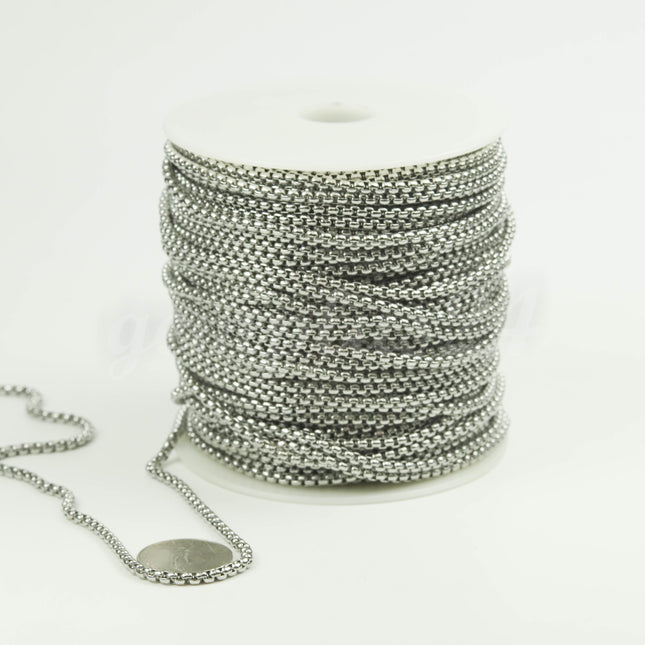 New 3 feet Stainless Steel 316L SQUARE ROLO Chain - 3.0mm 3mm  - Bulk Chain Necklace Wholesale DIY Jewelry Chain - STSQ30BL