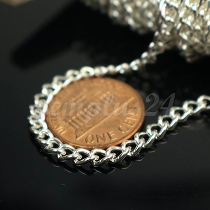 NEW 100 feet Sterling Silver Plated Curb Chain BIG Chunky Sturdy Curb Chain - 3.6mm width 1.0mm Wire Unsoldered - 36CURB