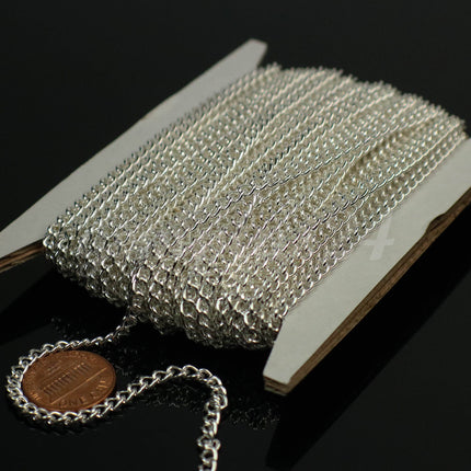NEW 300 feet Sterling Silver Plated Curb Chain BIG Chunky Sturdy Curb Chain - 3.6mm width 1.0mm Wire Unsoldered - 36CURB