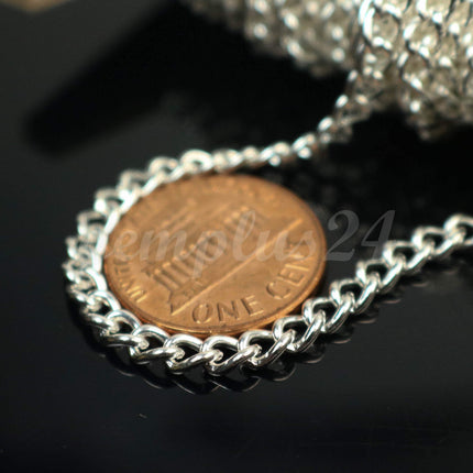 Sample 3 feet Sterling Silver Plated Curb Chain BIG Chunky Sturdy Curb Chain - 3.6mm width 1.0mm Wire Unsoldered - 36CURB