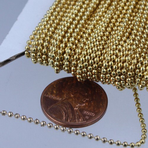 32 ft spool of 24K Gold Tone plated ball chain - 1.5mm with 10 pcs of Connectors (crimp) - 15BALL