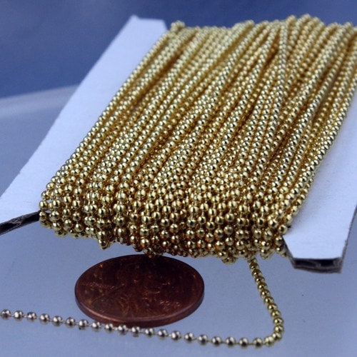 32 ft spool of 24K Gold Tone plated ball chain - 1.5mm with 10 pcs of Connectors (crimp) - 15BALL