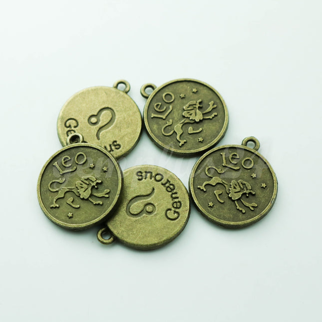 5 pcs of Zodiac Charm, Message Charm - Antique Brass - 28mm 3mm thickness 2.5mm Hole - Leo - July 23 -August 22