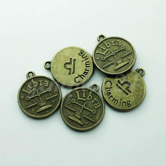 5 pcs of Zodiac Charm, Message Charm - Antique Brass - 28mm 3mm thickness 2.5mm Hole - Libra - September 23 - October 22