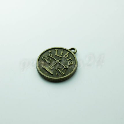 5 pcs of Zodiac Charm, Message Charm - Antique Brass - 28mm 3mm thickness 2.5mm Hole - Libra - September 23 - October 22