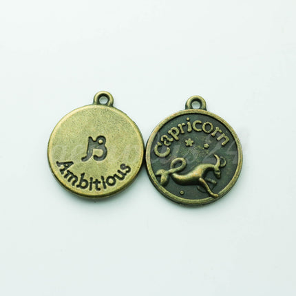5 pcs of Zodiac Charm, Message Charm - Antique Brass - 28mm 3mm thickness 2.5mm Hole - Capricorn - December 22 - January 19