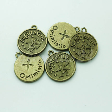 Zodiac Charm, Message Charm - Antique Brass - 28mm 3mm thickness 2.5mm Hole - Sagittarius - November 22 - December 21