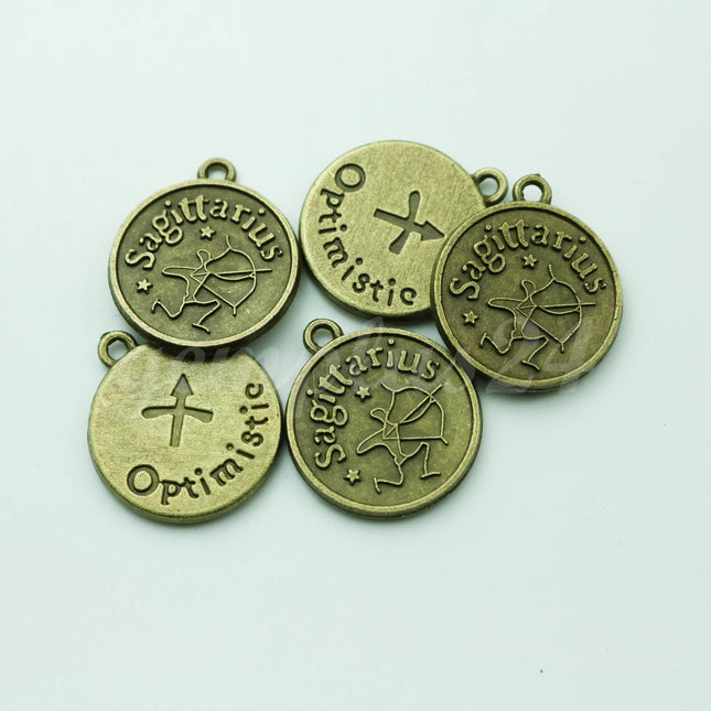 Zodiac Charm, Message Charm - Antique Brass - 28mm 3mm thickness 2.5mm Hole - Sagittarius - November 22 - December 21