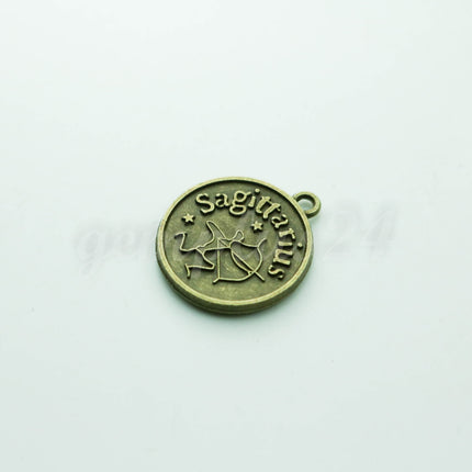 Zodiac Charm, Message Charm - Antique Brass - 28mm 3mm thickness 2.5mm Hole - Sagittarius - November 22 - December 21
