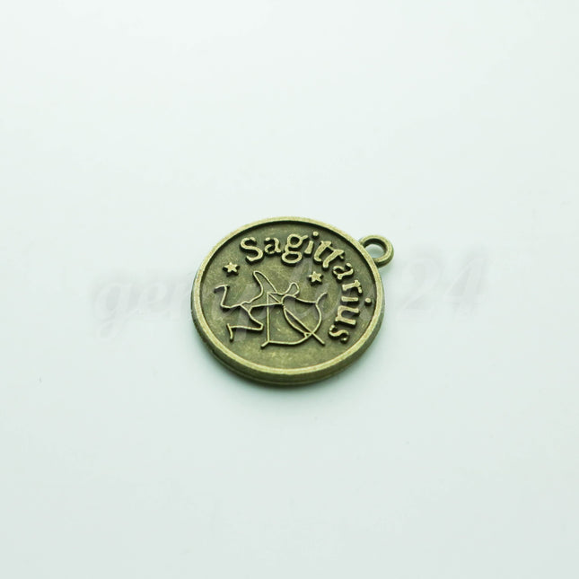 Zodiac Charm, Message Charm - Antique Brass - 28mm 3mm thickness 2.5mm Hole - Sagittarius - November 22 - December 21