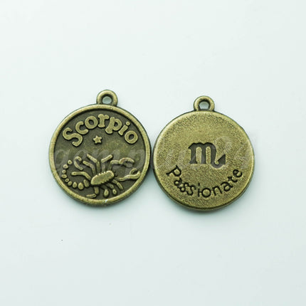 5 pcs of Zodiac Charm, Message Charm - Antique Brass - 28mm 3mm thickness 2.5mm Hole - Scorpio - October 23 - November 21