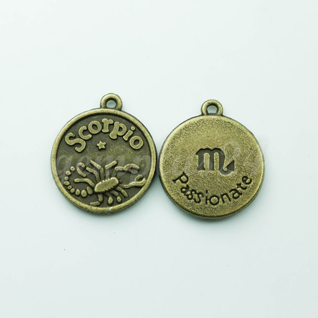 5 pcs of Zodiac Charm, Message Charm - Antique Brass - 28mm 3mm thickness 2.5mm Hole - Scorpio - October 23 - November 21