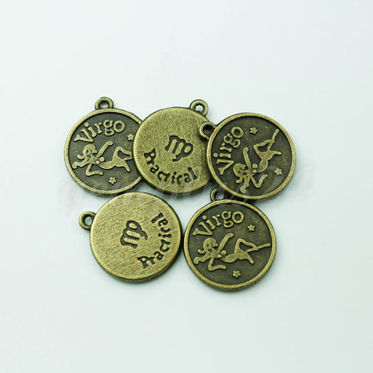 5 pcs of Zodiac Charm, Message Charm - Antique Brass - 28mm 3mm thickness 2.5mm Hole - Virgo - August 23 - September 22