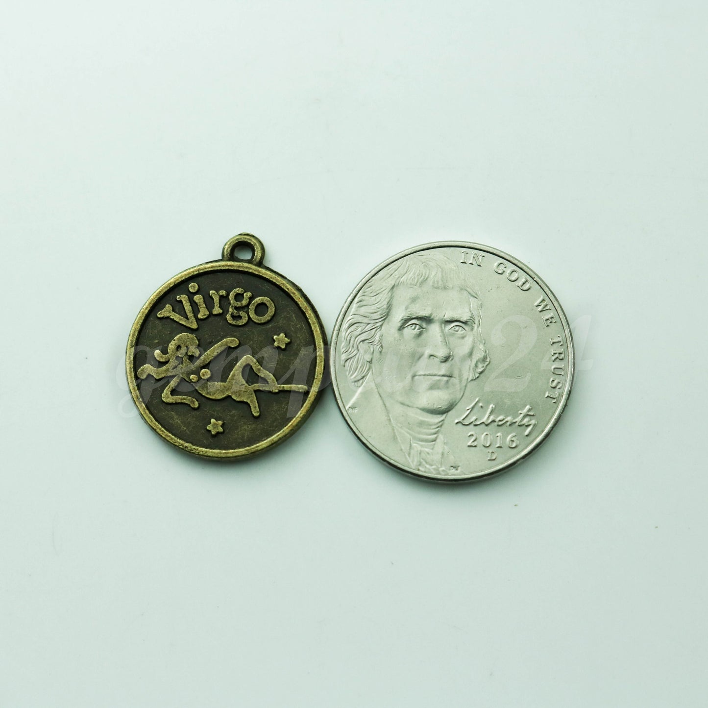 5 pcs of Zodiac Charm, Message Charm - Antique Brass - 28mm 3mm thickness 2.5mm Hole - Virgo - August 23 - September 22
