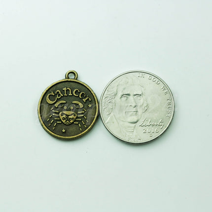 5 pcs of Zodiac Charm, Message Charm - Antique Brass - 28mm 3mm thickness 2.5mm Hole - Cancer - June 21 - July 22