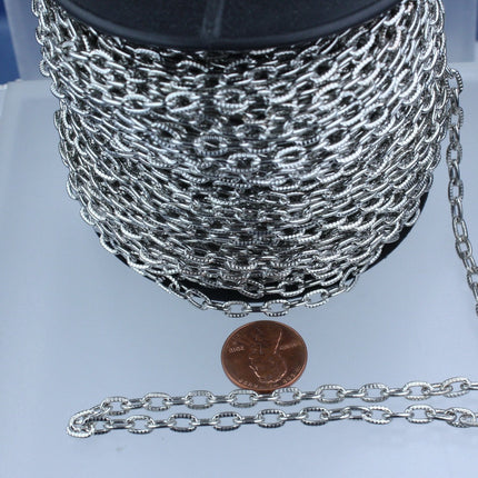 Rhodium Texture Chain Bulk, 10 ft. of Antique Silver Flat Texture Oval Chunky Cable Chain - 7.2x4.2mm Unsoldered - 7242TX