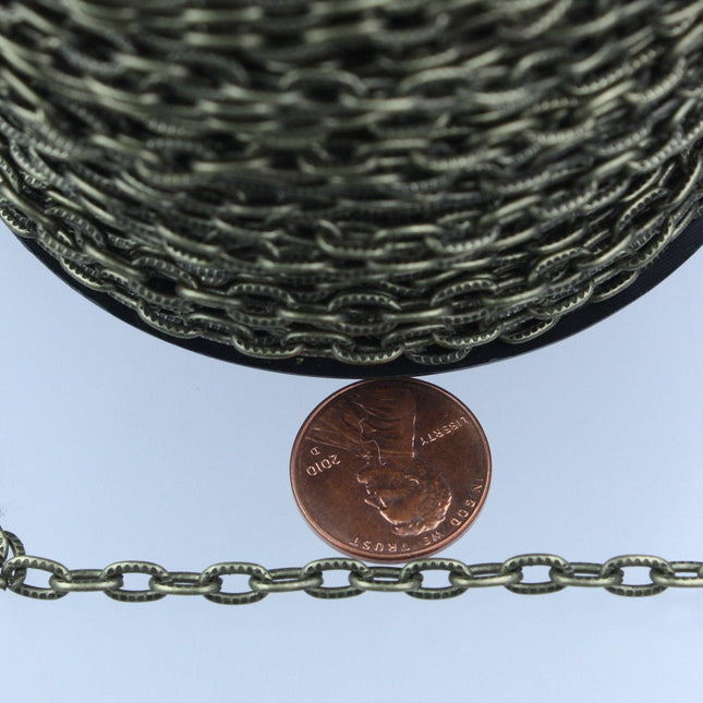 10 ft. of Antique BRASS Flat Texture Oval Chunky Heavy Cable Chain - 7.2x4.2mm Unsoldered - 7242TX