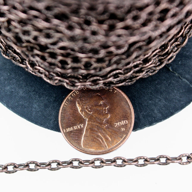 100 ft of Antique Copper finished Textured Cable Chain - 4X3mm unsoldered link - 43TEX