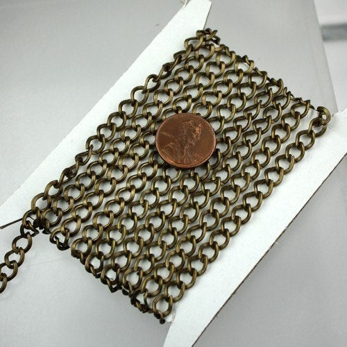 Antique Brass Chain, 10ft of Antique Brass  Big Hammered Curb Chain - 7.8x6.0mm Unsoldered Link 18G - 7860CU