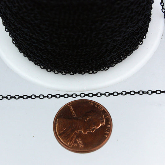 Black Chain Bulk Chain, 32 ft of Tiny Round SOLDERED Chain Cable Chain 2.0x1.4mm-  SOLDERED Necklace Wholesale Chain Bulk Chain  - 2014S