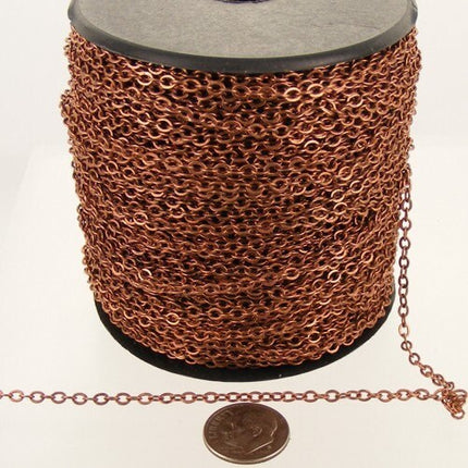 32 ft spool of Flat Soldered Cable Chain Antique Copper - 3.4x2.9mm Necklace Bracelet Wholesale Chain - 3429F-AC