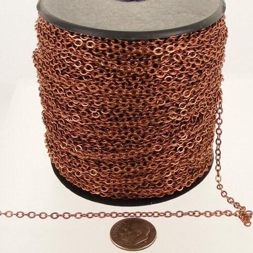 32 ft spool of Flat Soldered Cable Chain Antique Copper - 3.4x2.9mm Necklace Bracelet Wholesale Chain - 3429F-AC