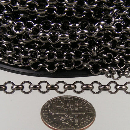 100 feet of Gunmetal Rolo Rollo Chain bulk, - 4.7mm - Unsoldered Links - Necklace Bracelet Wholesale Bulk Jewelry Chain  - 47ROLO
